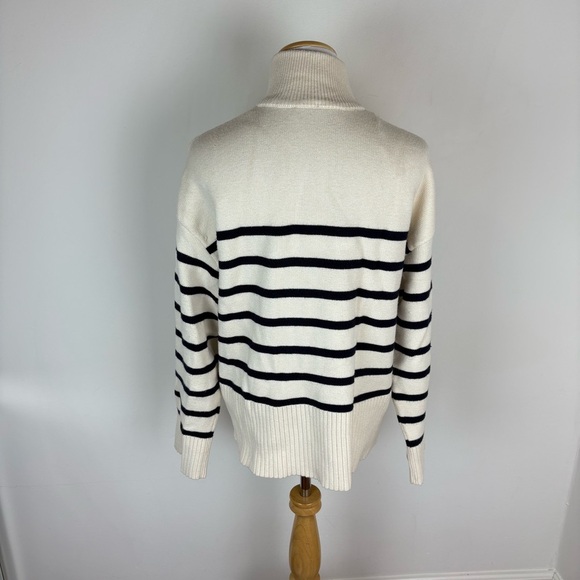 Zara Striped Knit Cardigan Zip Sweater in ivory/navy Size S - Picture 3 of 6